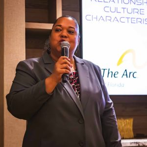 lady appressing crowd