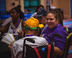 people sitting and talking